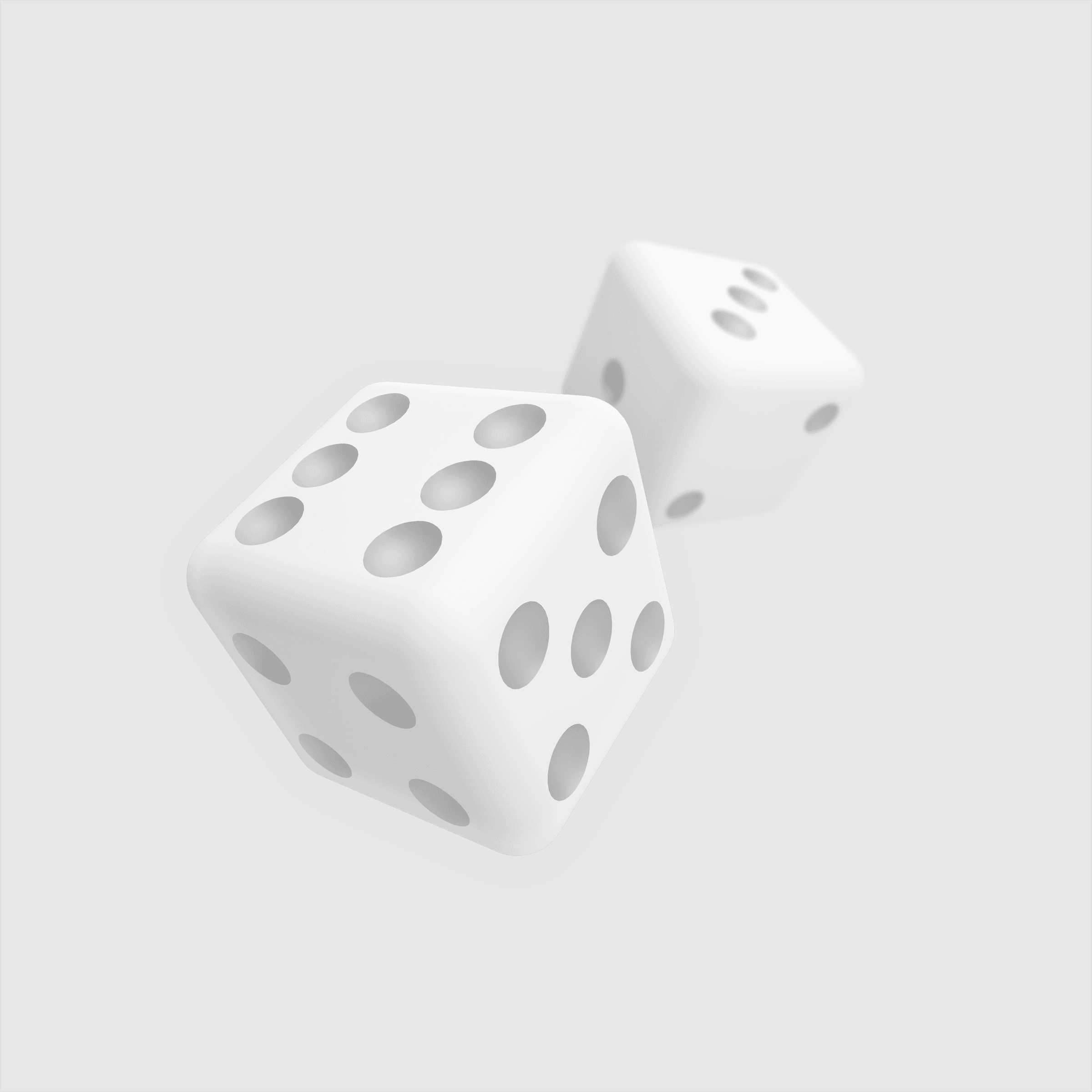 Two white, 3D dice floating in the air