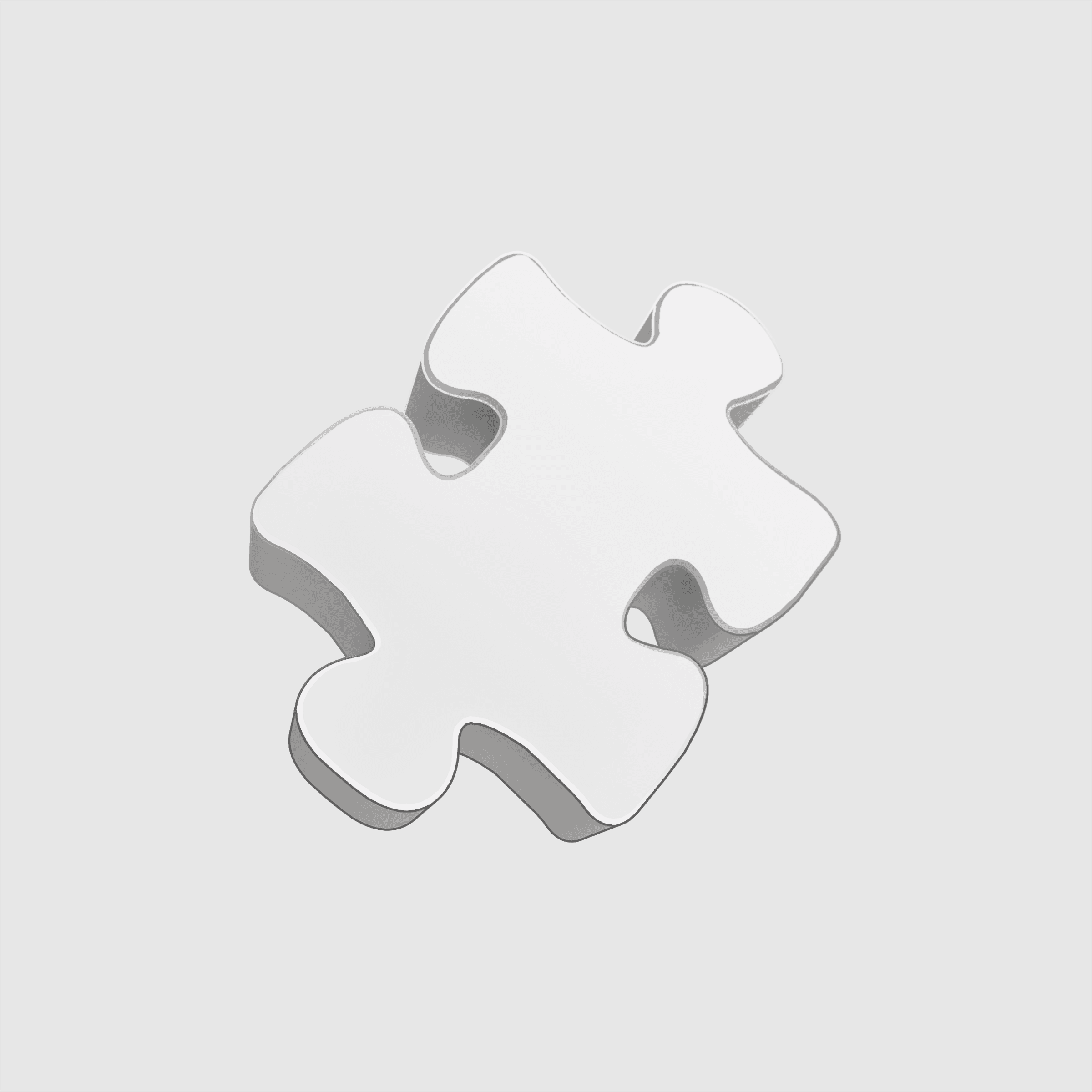 A grayish-white, 3D puzzle piece with rounded edges, isolated on a gray background.